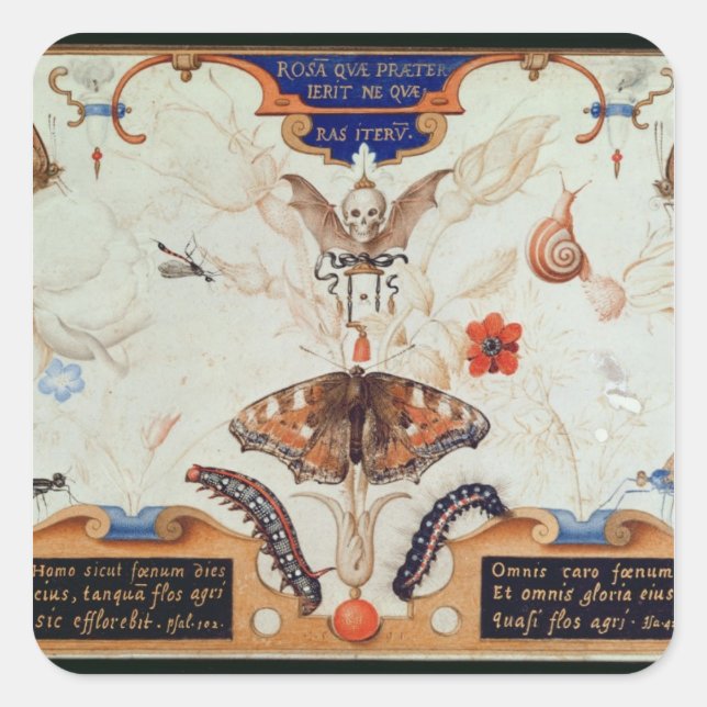 Diptych with flowers and insects, 1591 square sticker (Front)