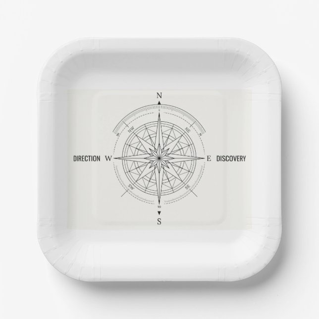 Direction Discovery Nautical Compass Rose  Paper Plate (Front)