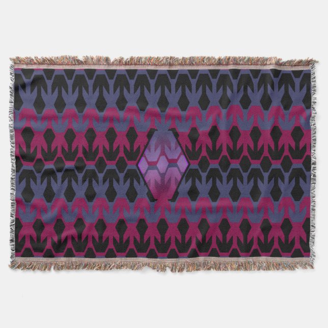 Directional Arrow in a Maroon and Blue Grey Patter Throw Blanket (Front)