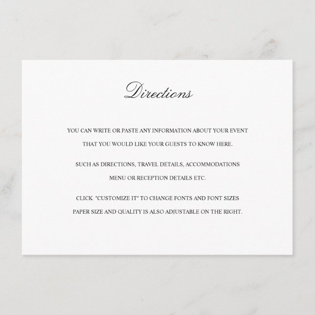 Directions Card with Map in Black & White (Front)