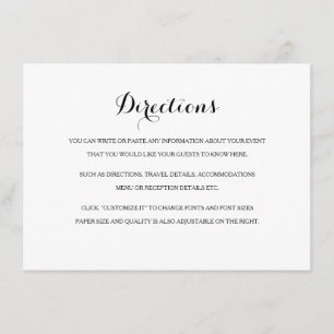 Directions Card with Map in Black & White