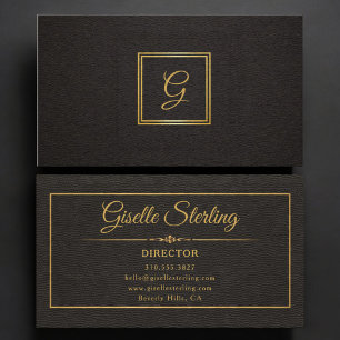Director Monogrammed Gold Black Business Card