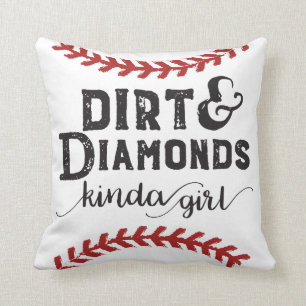 Dirt and Diamonds Kind Of Girl Softball Theme Throw Pillow