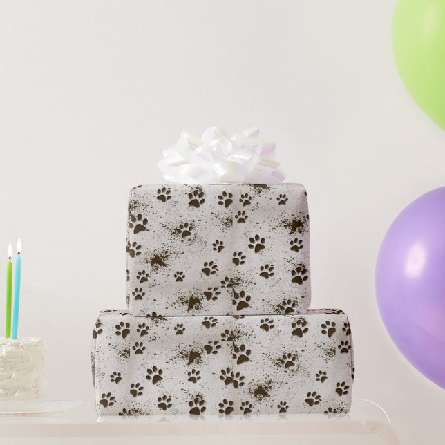 Dirt and Dog Pawprints Wrapping Paper (Party Gifts)