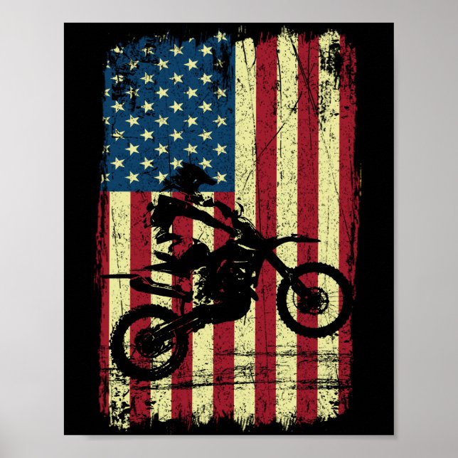 Dirt Bike American Flag 4th Poster (Front)