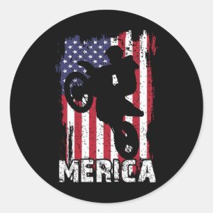Dirt Bike American Flag Merica Motocross 4th Of Ju Classic Round Sticker