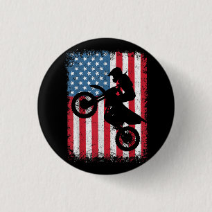 Dirt Bike American Flag Motocross Biker Men Boys V 1 Inch Round Button