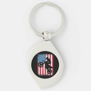 Dirt Bike American Flag Motocross Biker Men Boys V Keychain