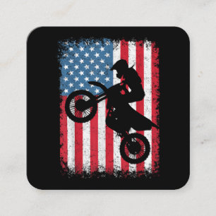 Dirt Bike American Flag Motocross Biker Men Boys V Square Business Card