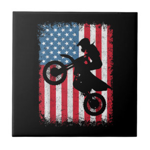 Dirt Bike American Flag Motocross Biker Men Boys V Tile