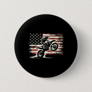 Dirt Bike American Flag Motocross Biker Vintage Us 2 Inch Round Button