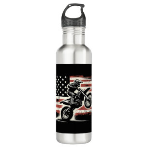 Dirt Bike American Flag Motocross Biker Vintage US 710 Ml Water Bottle