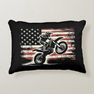Dirt Bike American Flag Motocross Biker Vintage US Accent Pillow