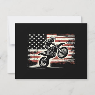 Dirt Bike American Flag Motocross Biker Vintage US Holiday Card