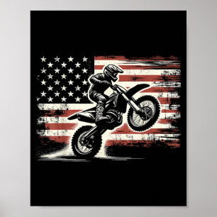 Dirt Bike American Flag Motocross Biker Vintage US Poster