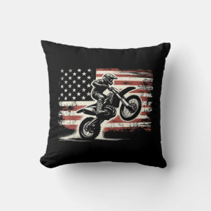Dirt Bike American Flag Motocross Biker Vintage US Throw Pillow