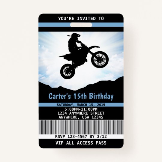 Dirt Bike Birthday Invitation Vip Pass Badge Zazzle Ca