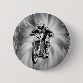 Dirt Bike Blasting Thru Black/White 2 Inch Round Button