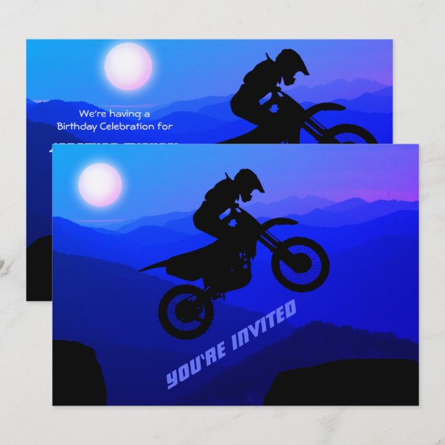 Dirt Bike Full Moon Night Ride Motocross Birthday Invitation (Front/Back)