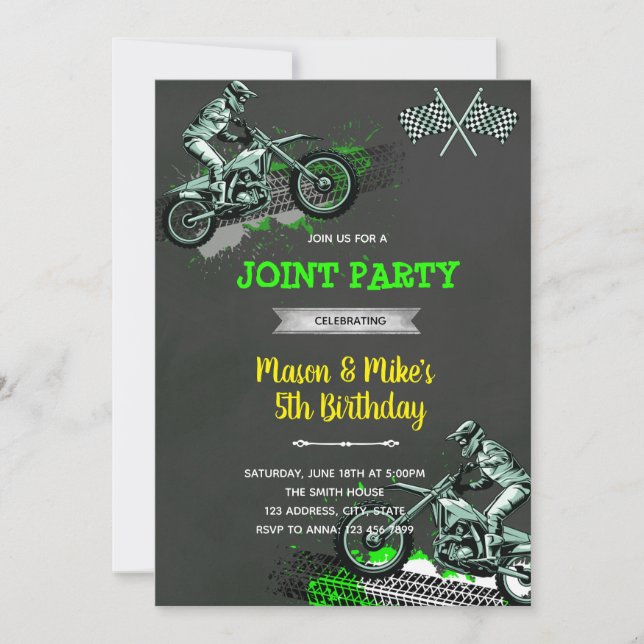 Dirt bike joint birthday invitation (Front)