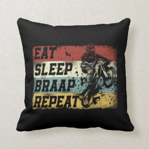 Dirt Bike Motocross Eat Sleep Braap Repeat Vintage Throw Pillow