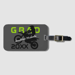 Dirt Bike Motocross Green Black Grey Graduation Luggage Tag