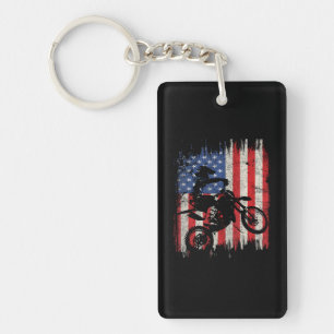 Dirt Bike Motocross USA American Flag Patriotic Keychain