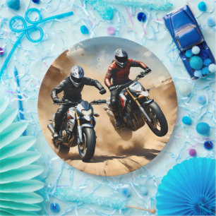 Dirt Bike Motorbikes Racing In The Desert, Paper Plate