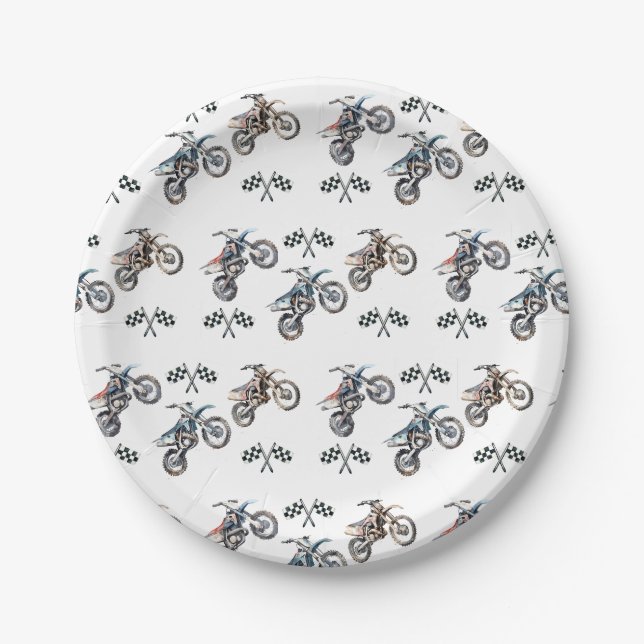 Dirt Bike Motorcycle Birthday Paper Plate (Front)