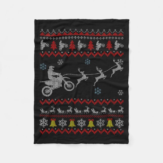 Dirt Bike Motorcycle Pajama Ugly Christmas Biker  Fleece Blanket (Front)