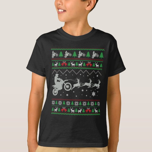 Dirt Bike Motorcycle Pajama Ugly Christmas Biker G T-Shirt (Front)