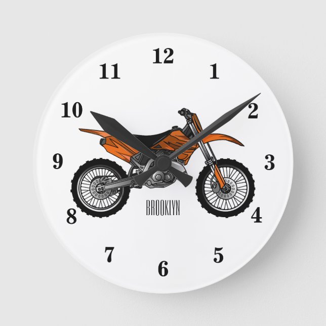 Dirt bike off-road motorcycle / motocross cartoon round clock (Front)