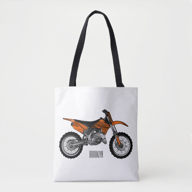 Dirt bike off-road motorcycle / motocross cartoon tote bag (Front)