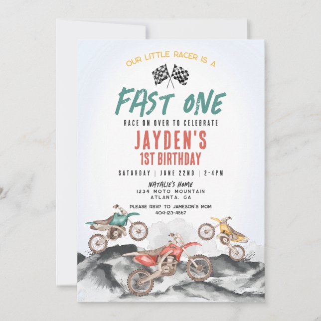 Dirt Bike Première fête d'anniversaire Invitation  (Devant)