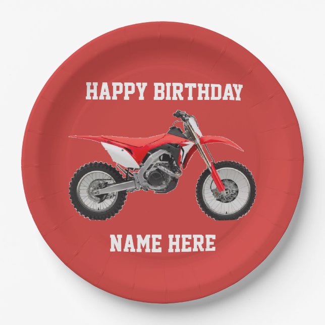 Dirt Bike Red Birthday Sport Paper Plates (Front)