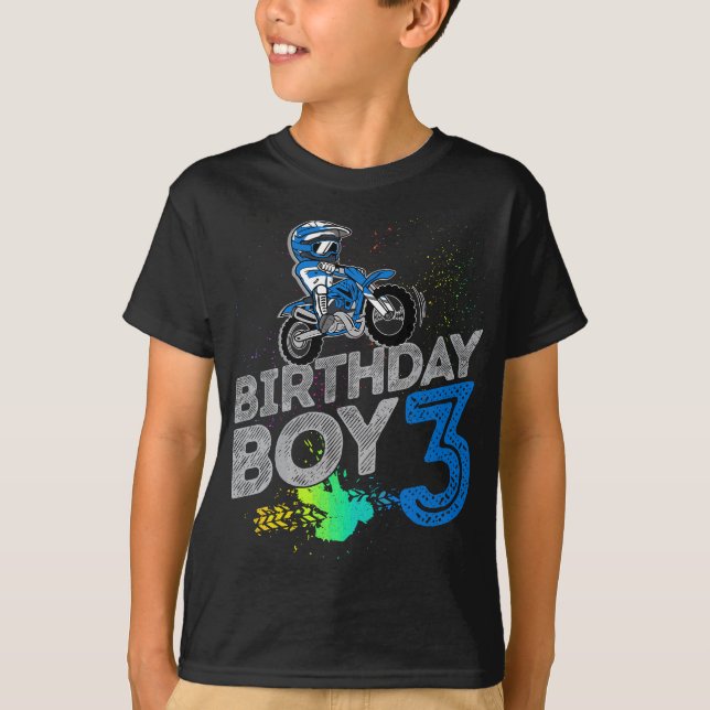 Dirt Bike Rider 3 Years Old Motocross 3rd Birthday T-Shirt (Front)