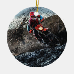 Dirt bike rider throw pillow ceramic ornament