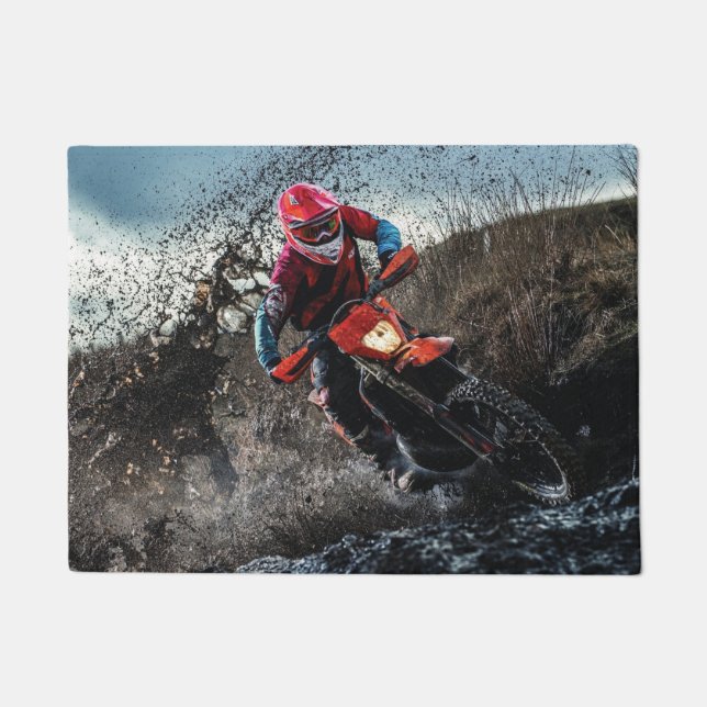 Dirt bike rider throw pillow doormat (Front)