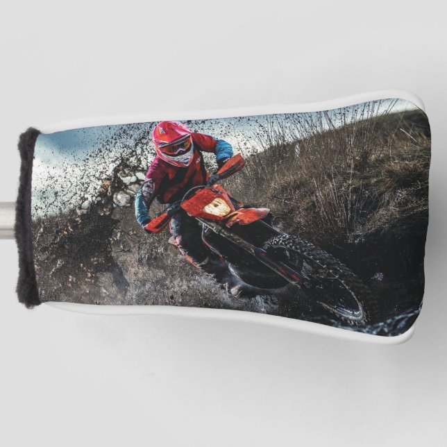 Dirt bike rider throw pillow golf head cover (Front)