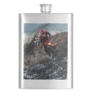 Dirt bike rider throw pillow hip flask