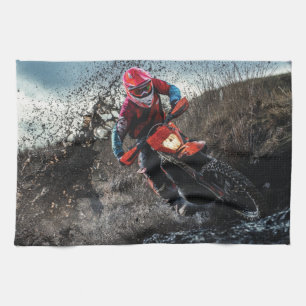 Dirt bike rider throw pillow kitchen towel