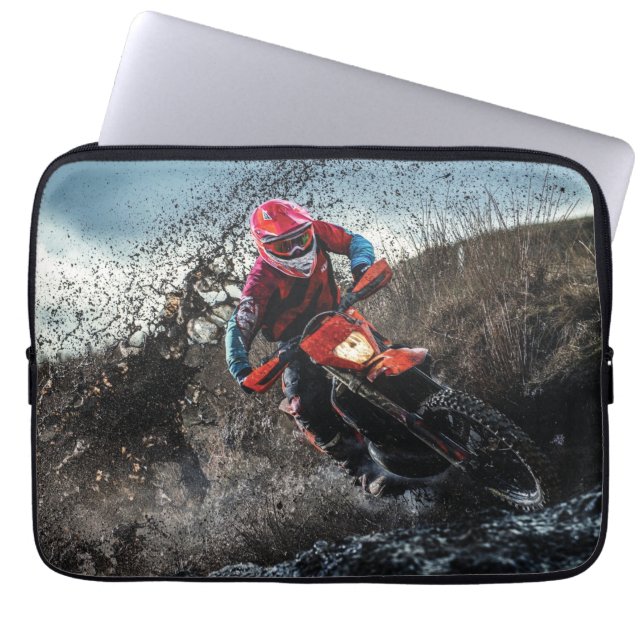Dirt bike rider throw pillow laptop sleeve (Front)