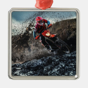 Dirt bike rider throw pillow metal ornament