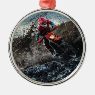 Dirt bike rider throw pillow metal ornament