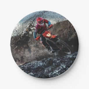 Dirt bike rider throw pillow paper plate