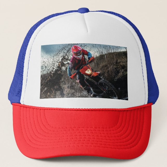Dirt bike rider throw pillow trucker hat (Front)