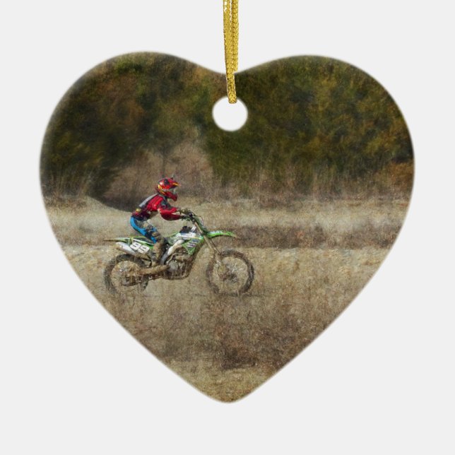 Dirt Bike Riding Ceramic Ornament (Front)