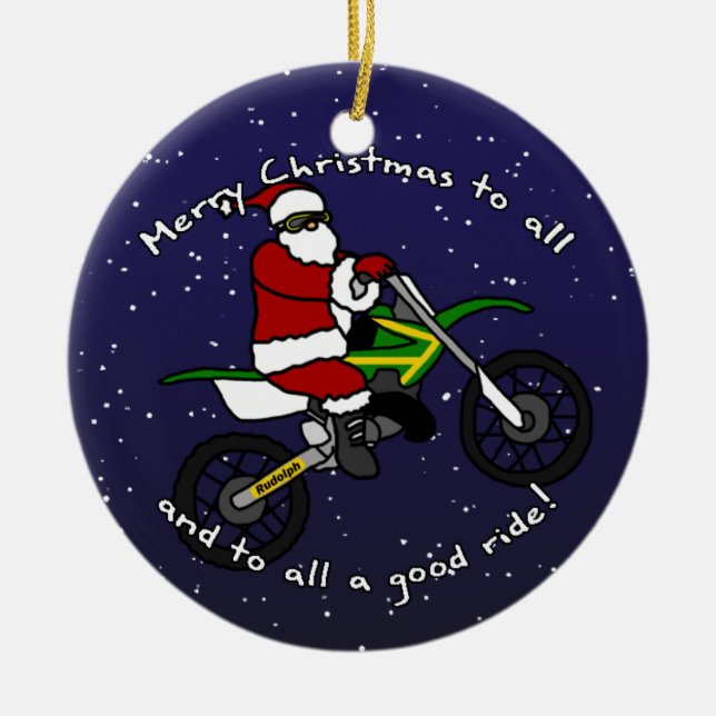Dirt Bike Santa Christmas Ornament (Front)