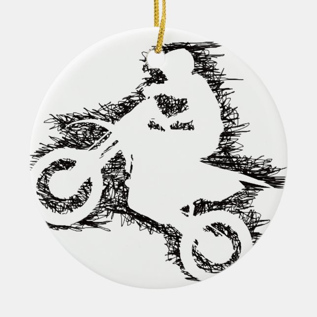DIRT BIKE (scribble black) Ceramic Ornament (Front)
