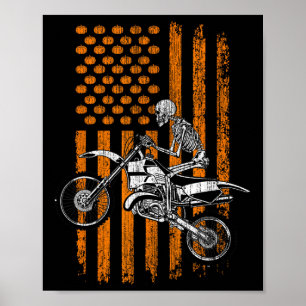 Dirt Bike Skeleton Halloween Men Boys Dirt Bike Fa Poster